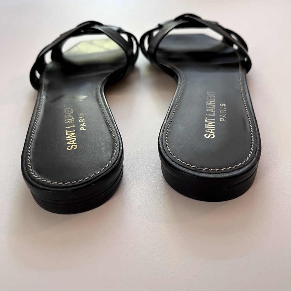 YSL Saint Laurent Tribute Leather Slides Sandals Black size 38.5 - Picture 4 of 10